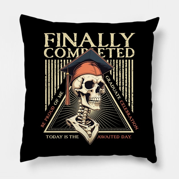 Graduation skull: "finally, completed" Pillow by imageknockout