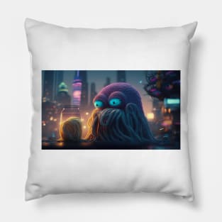 Yarn Knitten Cute Monster Night City Cthulu Pillow