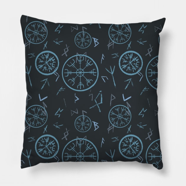 Blue Runes Pillow by Aurora Jordan