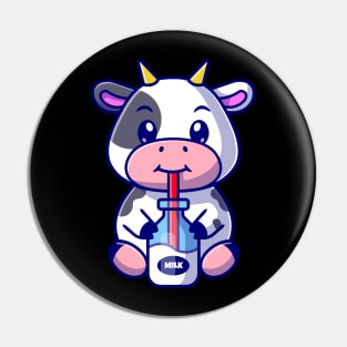 Cute Cow Drink Milk Cartoon Pin