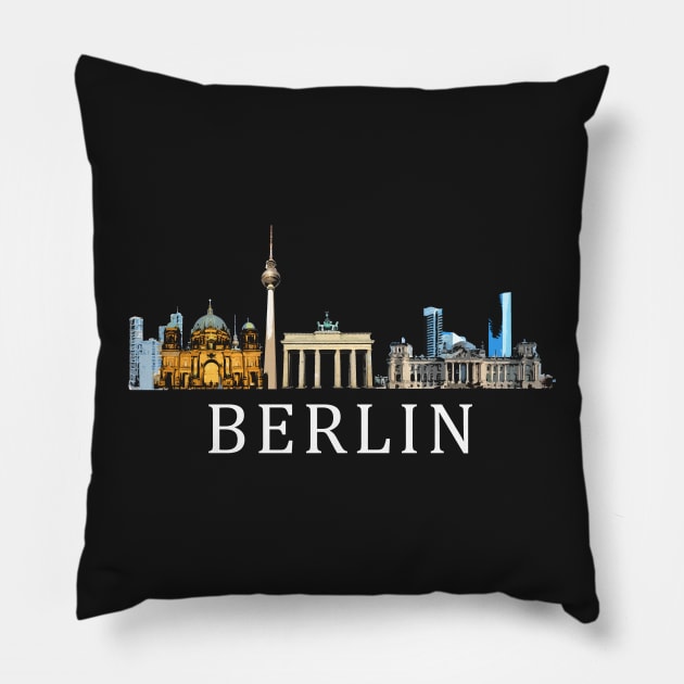 Berlin Skyline in Colour with Text Pillow by Mesyo