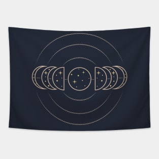 Moon phases line art design Tapestry