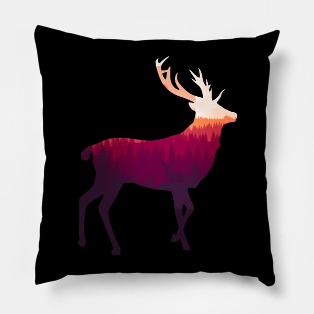 Stag Deer Buck - King of the Forest Pillow by ballhard