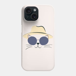French Chic Cat: Cream Hat & Round Shades - Minimalistic Cat Art" Phone Case