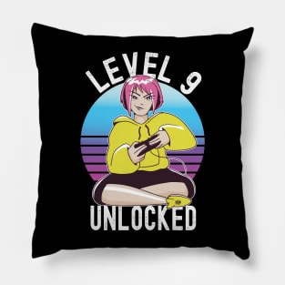 Level 9 Unlocked Girls Loves Anime Gamer 9th Birthday Girl Pillow