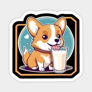 Corgi dog drinking milk Magnet