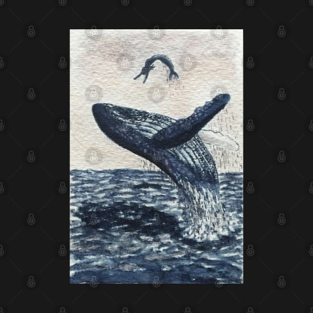 The Mermaid and the Whale Watercolour Painting by toffany's