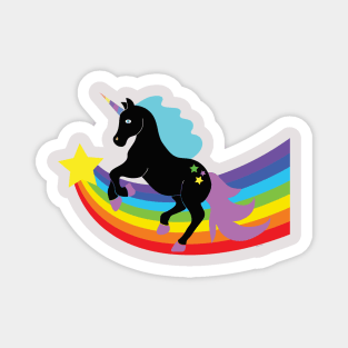 Black Unicorn With Rainbow and Stars Magnet