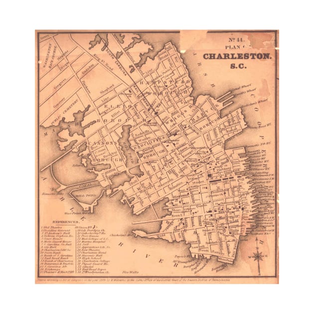 Vintage Map of Charleston South Carolina (1849) by Bravuramedia