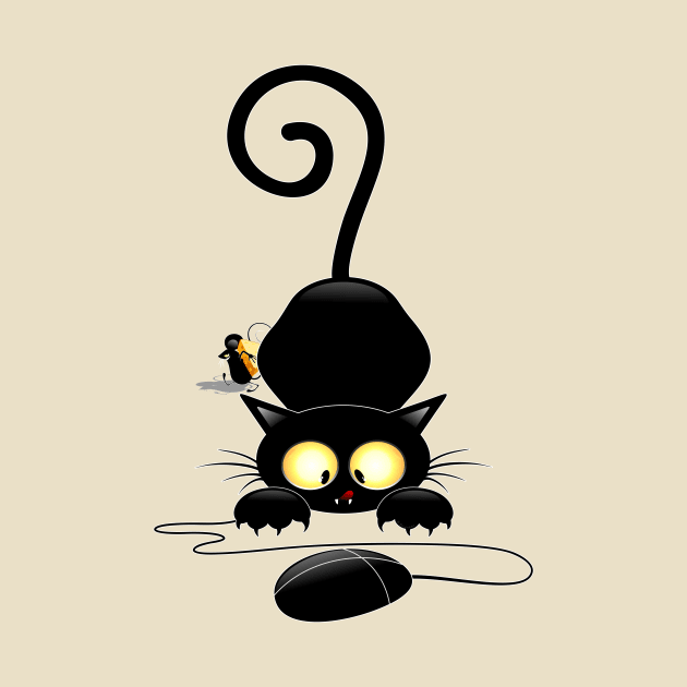 Cat chasing a...Computer Mouse Humorous Characters by BluedarkArt