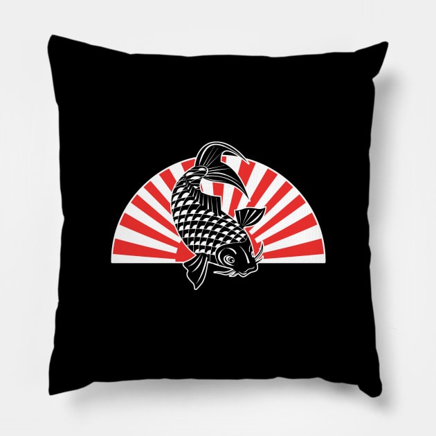 Koi Fish - Japanese Sunset Pillow by Zen Cosmos Official