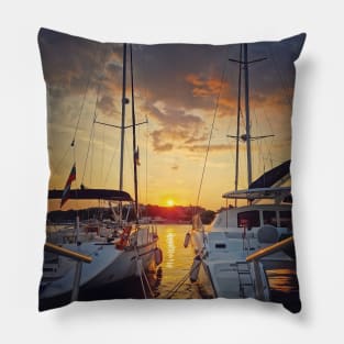 Sunset scene at the harbor Pillow