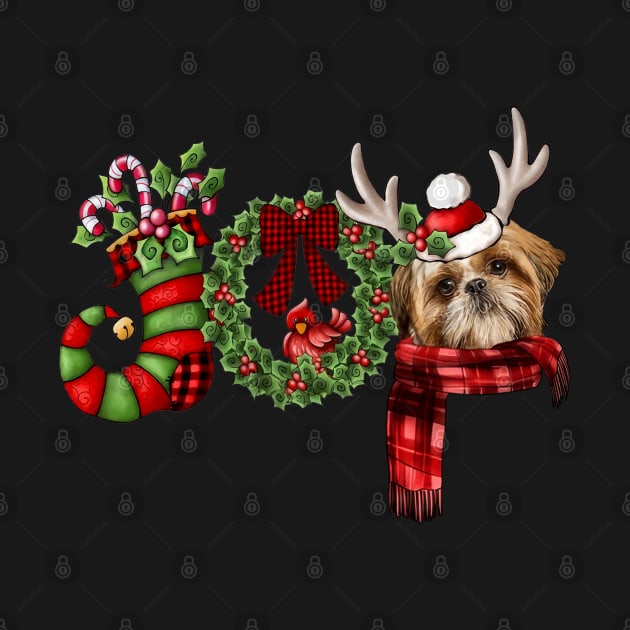 Christmas Joy Dwarf Stocking Reindeer Shih Tzu by SuperMama1650