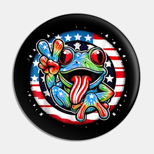 Tie-Dye Frog Peace Sign  4th Of July For Men Women Pin