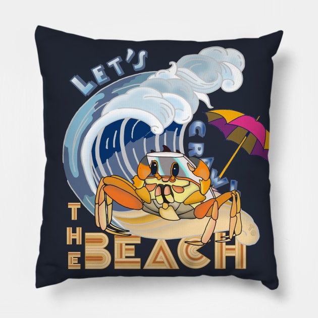 Surfboarding Crab Retro Beach Pillow by MisconceivedFantasy