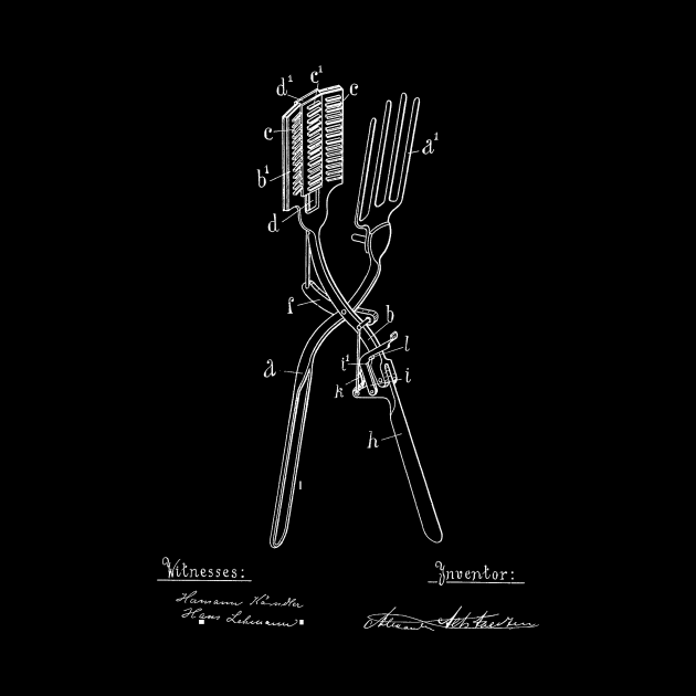 Curling Tongs Vintage Patent Hand Drawing by TheYoungDesigns