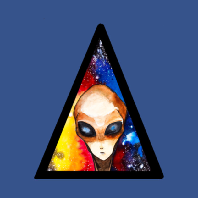 Discover Alien head piece in triangle shape with galaxy background, painted in Water Color - Water Color - T-Shirt