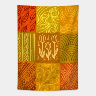 Orange hand-drawn pattern Tapestry