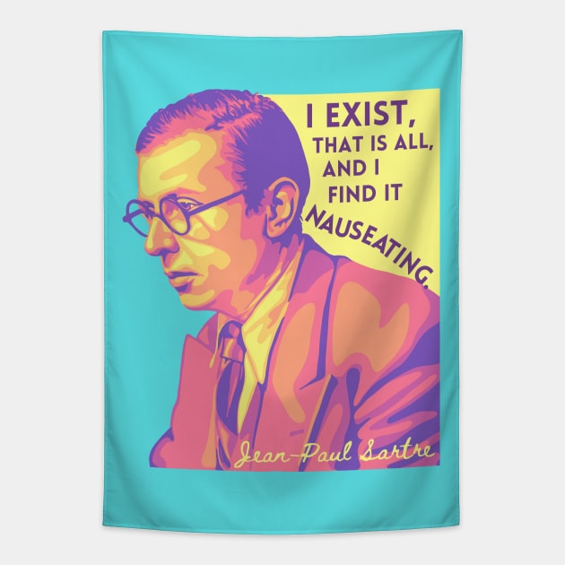 Jean-Paul Sartre Portrait and Quote Tapestry by Slightly Unhinged