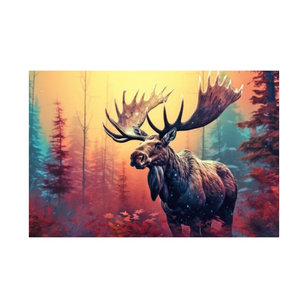 Moose Animal Wildlife Wilderness Colorful Realistic Illustration by Cubebox