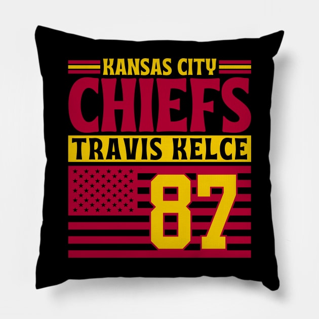 Kansas City Chiefs Kelce 87 American Flag Football Pillow by Astronaut.co