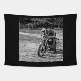 Soldier on military motorcycle Tapestry