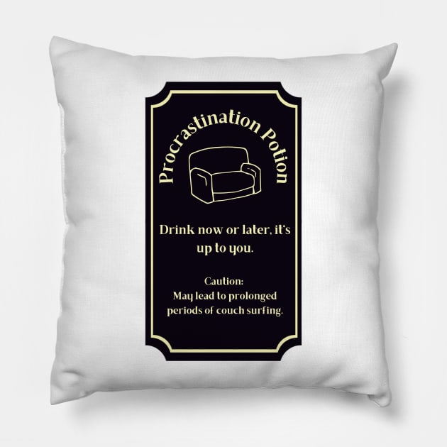 Potion Label: Procrastination Potion, Halloween Pillow by Project Charlie