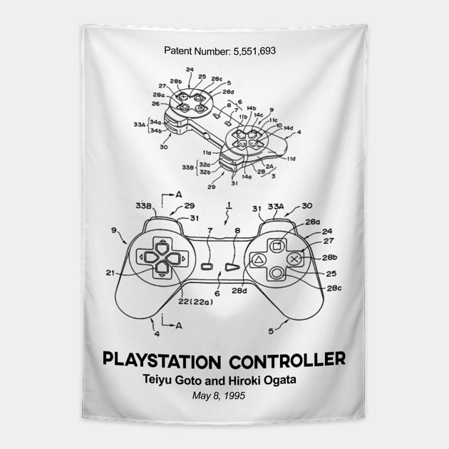 Playstation Controller Patent Black Tapestry by Luve