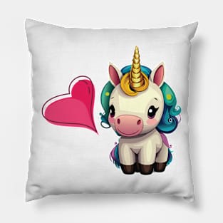 Cute baby unicorn with heart Pillow