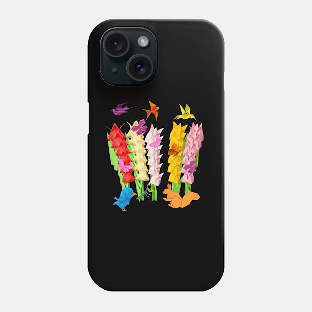 ORIGAMI TULIP FIELD WITH SOME FRIENDS Phone Case by KutieKoot T's