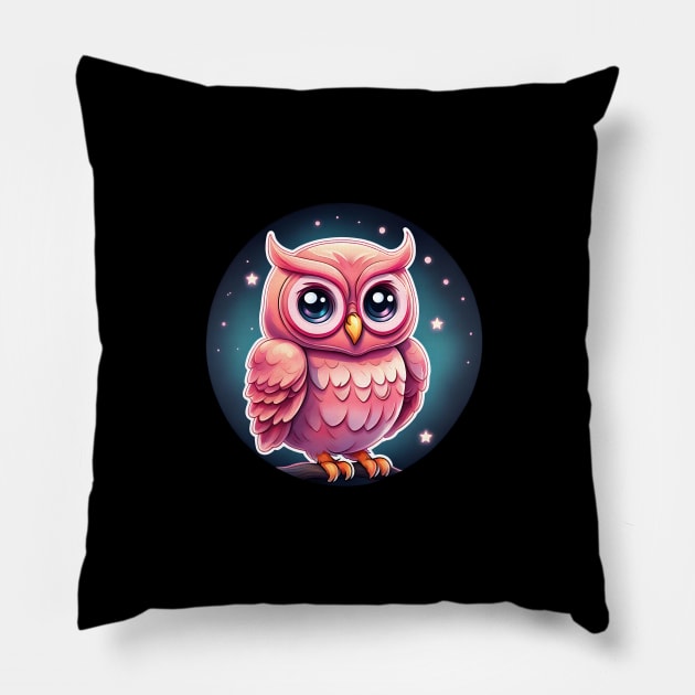 This Owl is Starring! Cute owl on a starry sky Pillow by Té de Chocolate