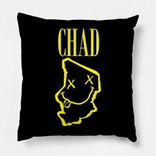 Vibrant Republic of Chad Africa x Eyes Happy Face: Unleash Your 90s Grunge Spirit! Smiling Squiggly Mouth Dazed Smiley Face Pillow