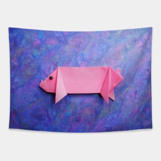 Pink origami pig Tapestry