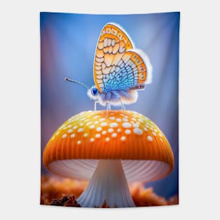 Butterfly Mushroom Calm Tranquil Nature Peaceful Season Outdoors Tapestry