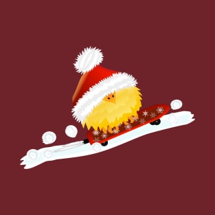 Bird with Christmas Hat on Skeateboard T-Shirt