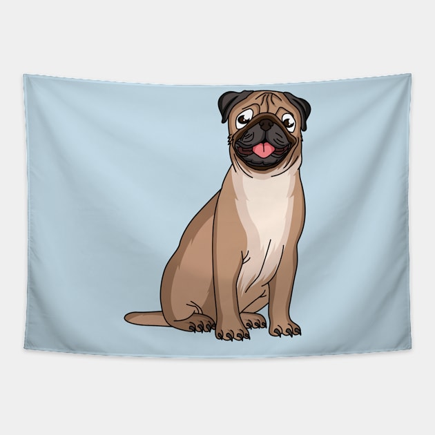 Funny happy pug dog cartoon illustration Tapestry by Cartoons of fun