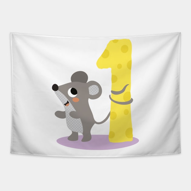 Cute Mouse with the number one 1 Birthday Design Tapestry by katelein