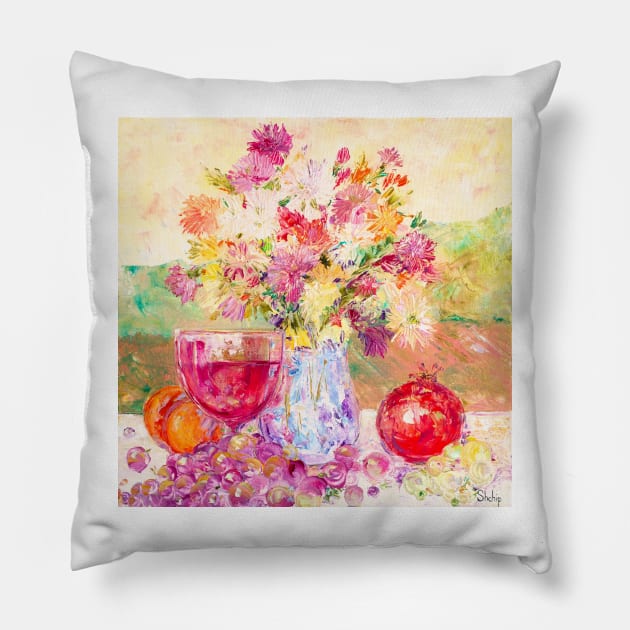 Rose Wine and Fruist. Delicate Taste of Sunny Valleys Pillow by NataliaShchip