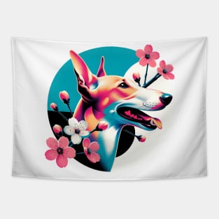 Joyful Ibizan Hound Amidst Spring Cherry Blossoms Tapestry