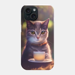 Tabby cat with a cup mug of morning coffee Phone Case