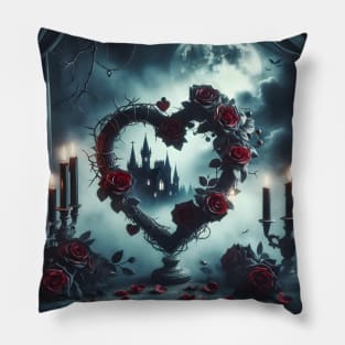 Gothic Valentines Day Heart-Shaped Wreath Pillow