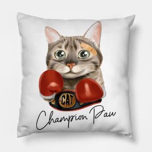 cat with boxing gloves and champion belt Pillow