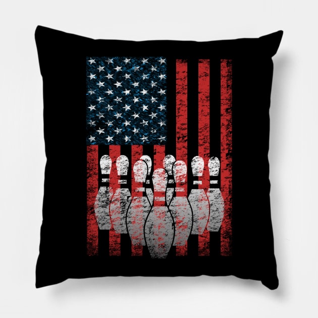 Bowling American Flag Patriotic Bowler Pillow by TeeCreations
