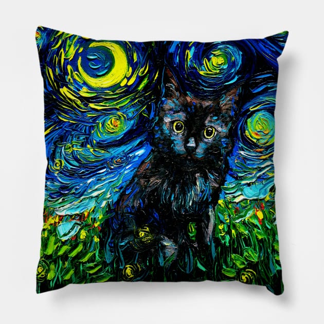 Black Cat Night 3 Pillow by sagittariusgallery