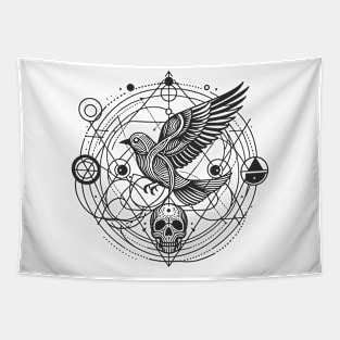 Alchemical Geometry Bird & Skull Tapestry