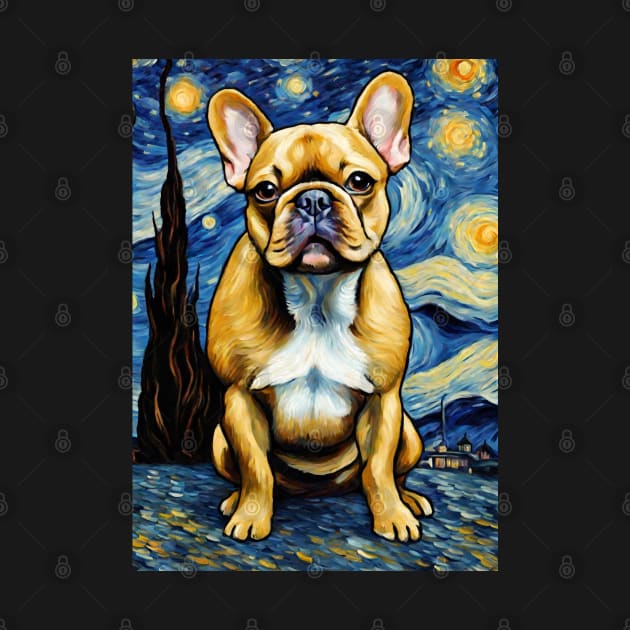 French Bulldog Dog Breed in a Van Gogh Starry Night Art Style by Art-Jiyuu