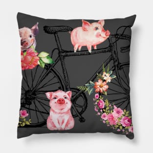 Pig With Flower Bike Cycle. Pillow