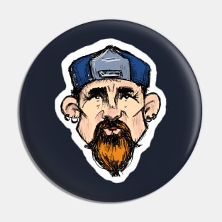 bearded redhead man in cap with earrings Pin