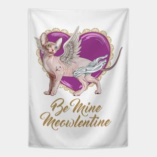 Be Mine Meowlentine, Valentines Day Sphynx Cat Cupid Tapestry
