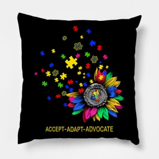 Cute Sunflower Accept Adapt Advocate Autism Awareness Pillow